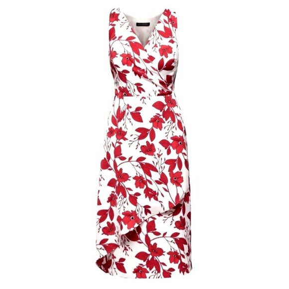 Banana Republic Red White Floral Print Sleeveless Midi Dress Size 20 2X Plus Sz - Picture 4 of 8